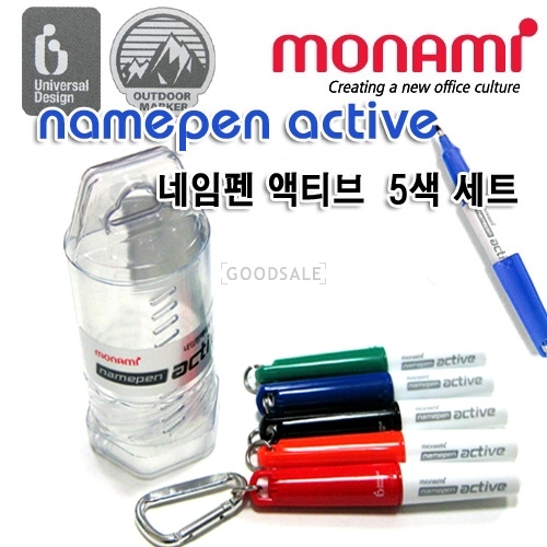 larger MONAMI Active Name Pen Marker for Out-door Activity 5 Color Set with Hard Case
