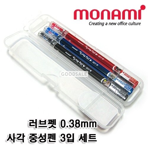 larger MONAMI Love Pet Picnic Rectangluar Gel Ink Pens 0.38mm 3 pcs Set